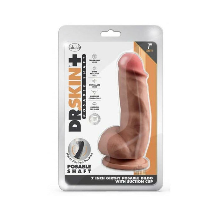 Dr. Skin Plus Girthy Posable Dildo With Balls 7 In. Mocha | SexToy.com