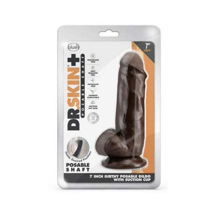 Dr. Skin Plus Girthy Posable Dildo With Balls 7 In. Chocolate | SexToy.com