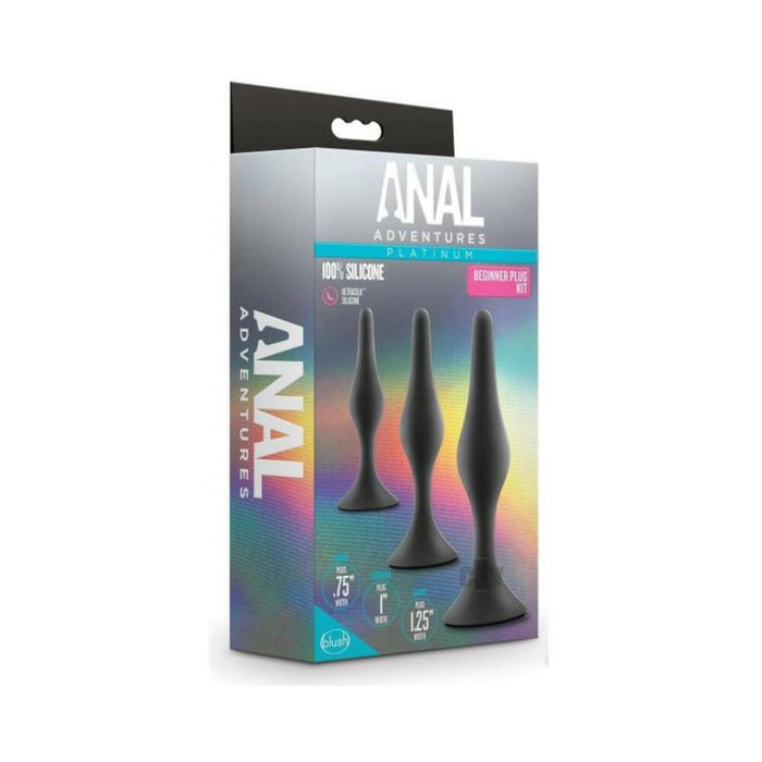 Anal Adventures Platinum Silicone Beginner Plug 3-piece Kit Black | SexToy.com