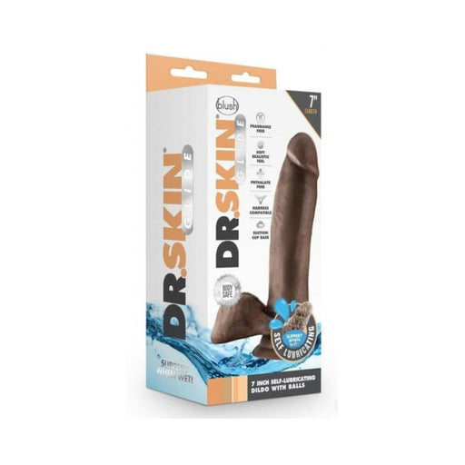 Dr. Skin Glide Self-lubricating Dildo With Balls 7 In. Chocolate | SexToy.com