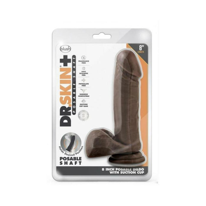 Dr. Skin Plus Posable Dildo With Balls 8 In. Chocolate | SexToy.com