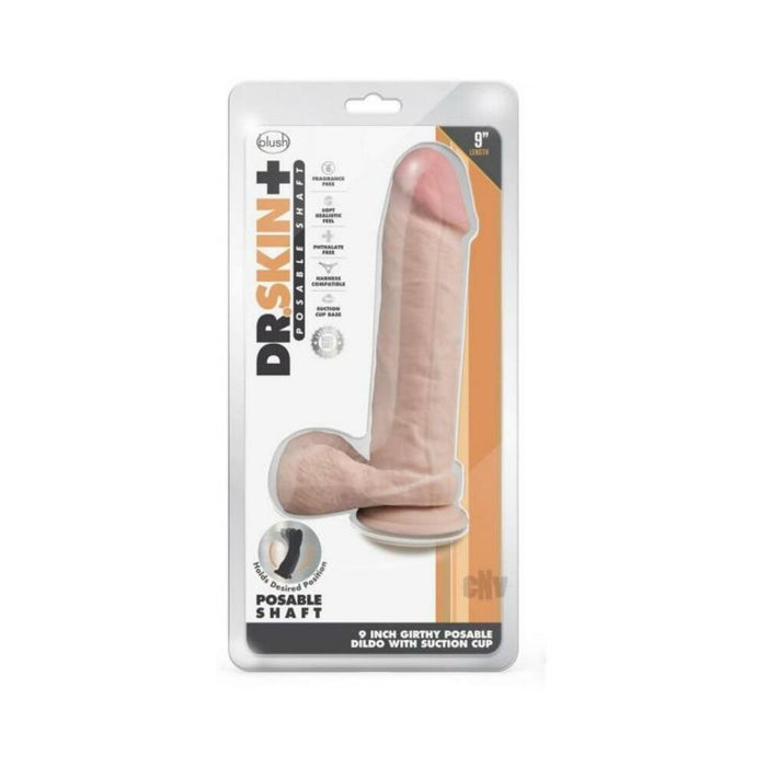 Dr. Skin Plus Thick Posable Dildo With Balls 9 In. Vanilla | SexToy.com