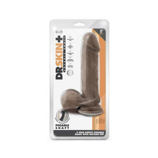 Dr. Skin Plus Thick Posable Dildo With Balls 9 In. Chocolate | SexToy.com