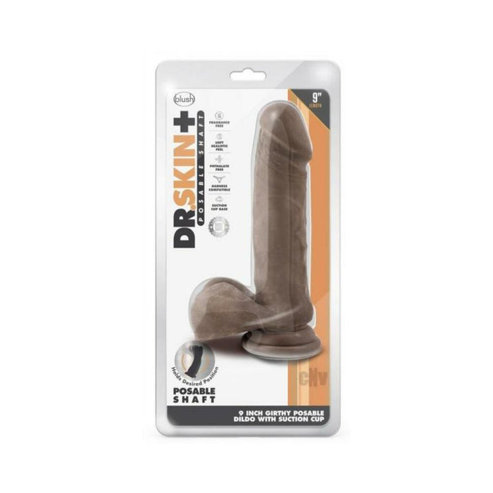 Dr. Skin Plus Thick Posable Dildo With Balls 9 In. Chocolate | SexToy.com