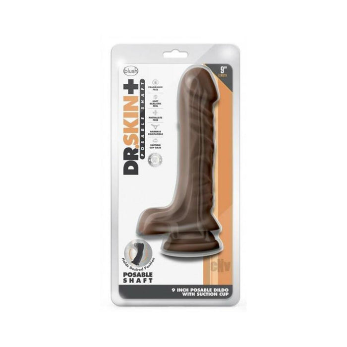 Dr. Skin Plus Posable Dildo With Balls 9 In. Chocolate | SexToy.com