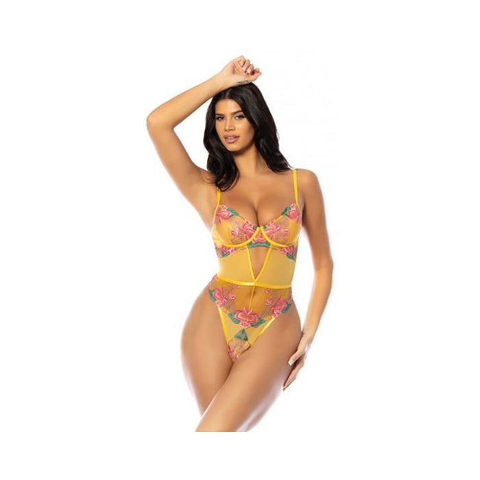Elisabeth Unlined Underwire Embroidered Teddy - Yellow Md
