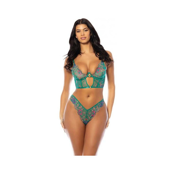 Evelyn Unlined Underwire Embroidered Bustier W/ Panty - Green Sm