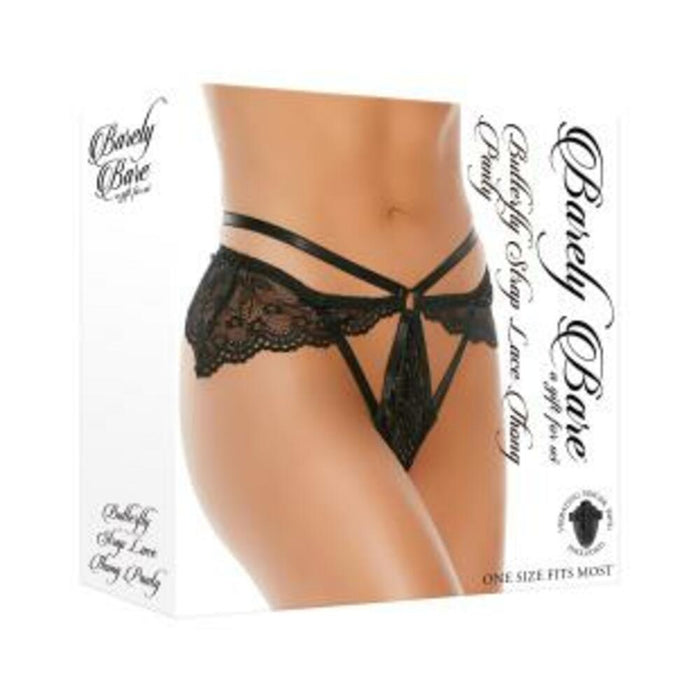 Barely Bare Butterfly Strap Lace Thong Panty Black O/s | SexToy.com