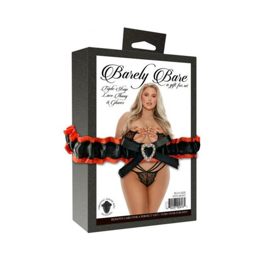 Barely Bare Triple-strap Lace Thong & Glove Plus Size Black | SexToy.com