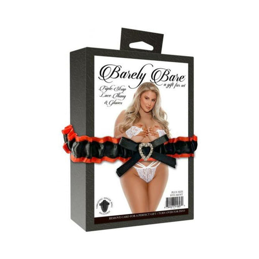 Barely Bare Triple-strap Lace Thong & Gloves Plus Size White | SexToy.com