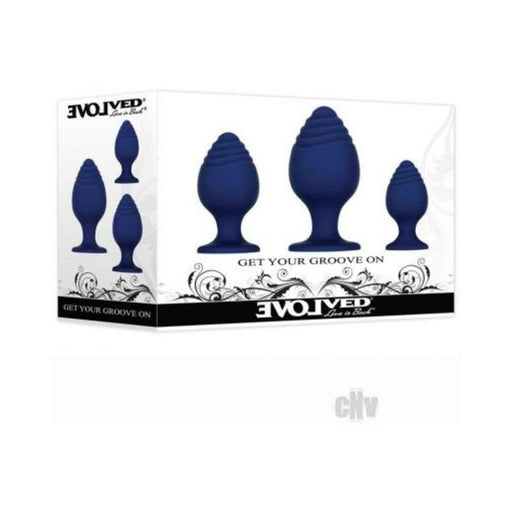 Evolved Get Your Groove On Butt Plug Set Of 3 Silicone Blue | SexToy.com