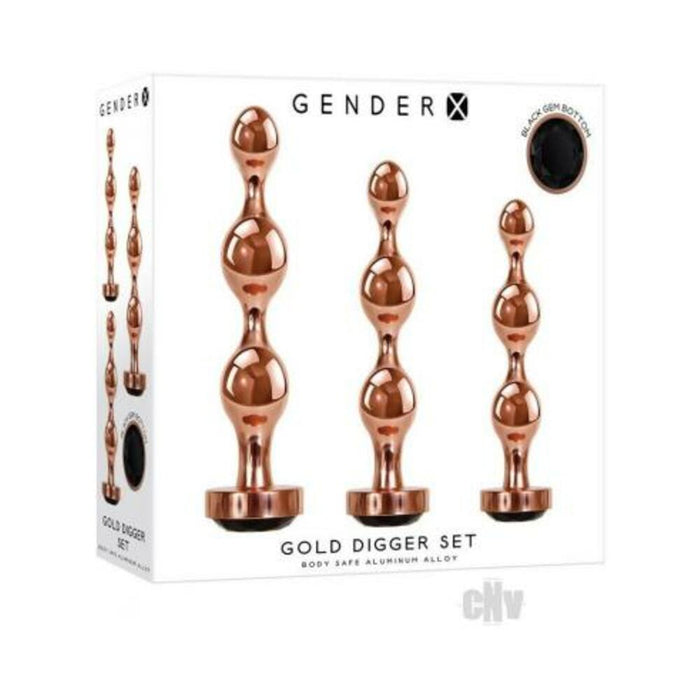 Gender X Gold Digger Set Of 3 Plugs Rose Gold/black | SexToy.com