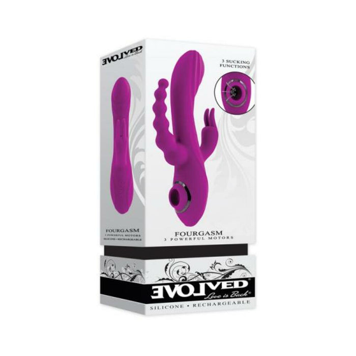 Evolved Fourgasm Rechargeable Triple Stim Vibe With Suction Silicone Purple