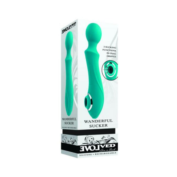 Evolved Wanderful Sucker Rechargeable Wand With Suction Silicone Teal