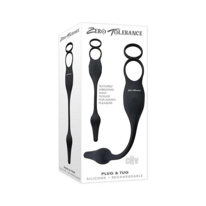 Zero Tolerance Plug & Tug Rechargeable Vibrating C-ring Combo Silicone Black