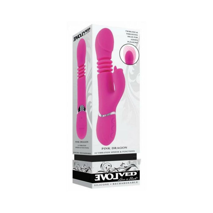 Evolved Pink Dragon Rechargeable Thrusting Dual Stimulator Silicone Pink