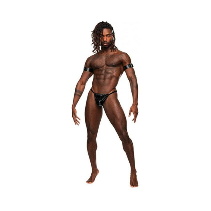 Pisces Pu Leather Bicep & Back Harness Black O/s