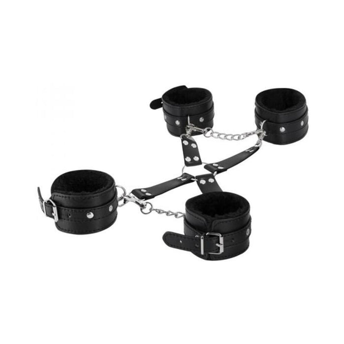 Male Power Leather All 4's Fuzzy Cuff Set Black