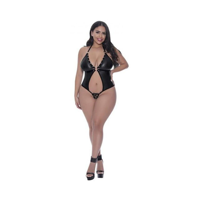 Lust Fetish Aura Crotchless Halter Teddy Black Queen Size