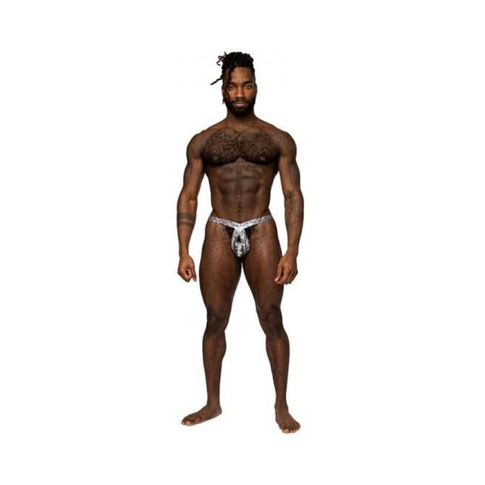 Male Power S'naked Criss Cross Thong Silver/black L/xl