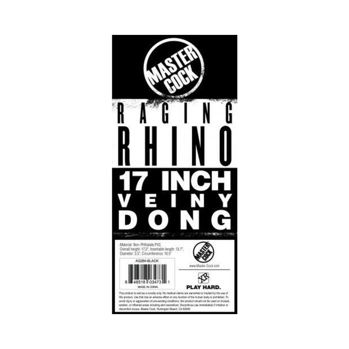 Raging Rhino 17 Inches Veiny Dildo Black