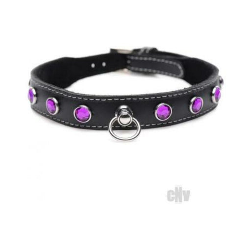 Ms Leather Collar W/rhinestone Purple | SexToy.com