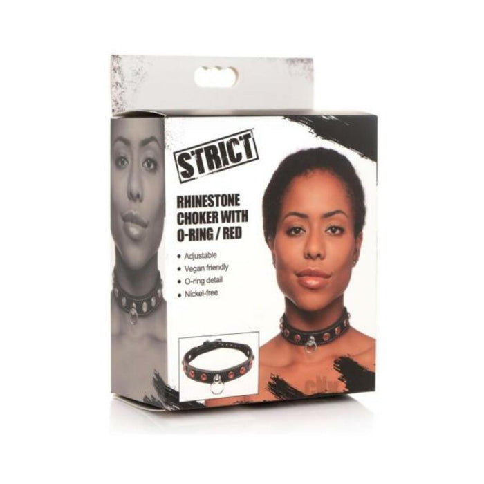 Strict Rhinestone Chocker W/ring Red | SexToy.com