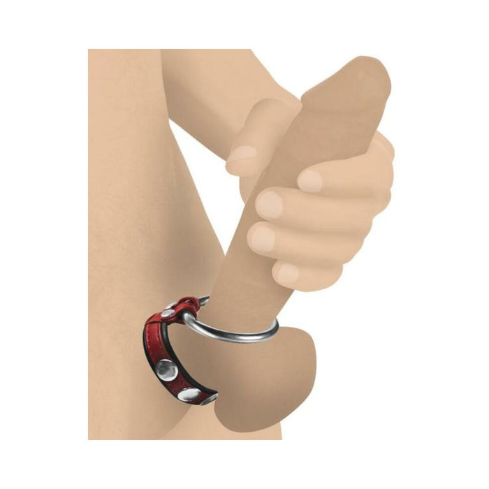 Srict Cock Gear Leather/steel Ring Red