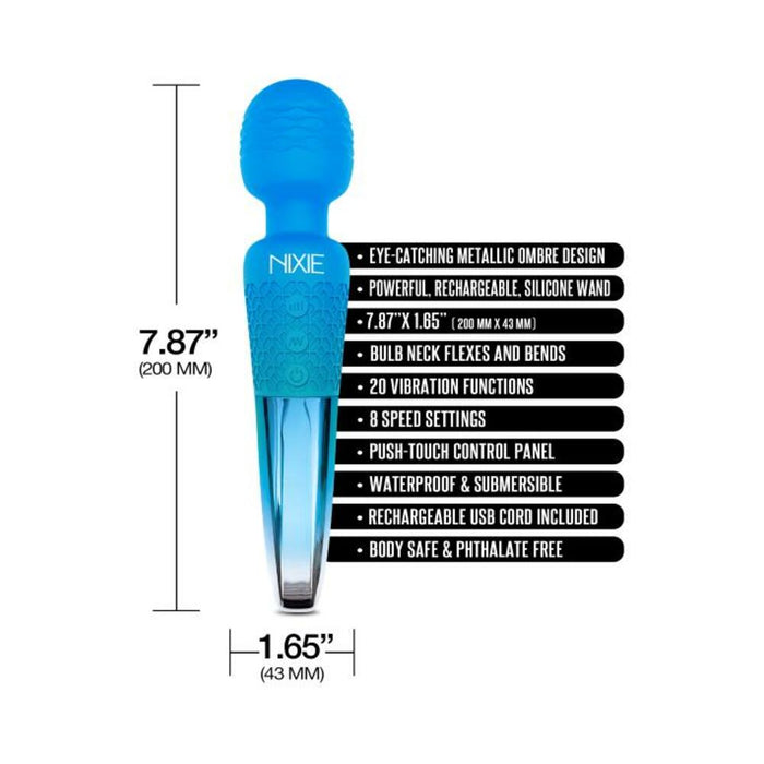 Nixie Rechargeable Wand Massager Blue Ombre Metallic | SexToy.com