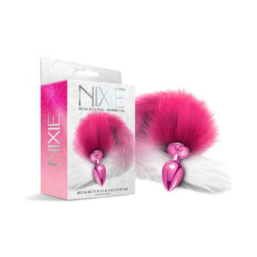 Nixie Metal Butt Plug With Ombre Tail Pink Metallic | SexToy.com