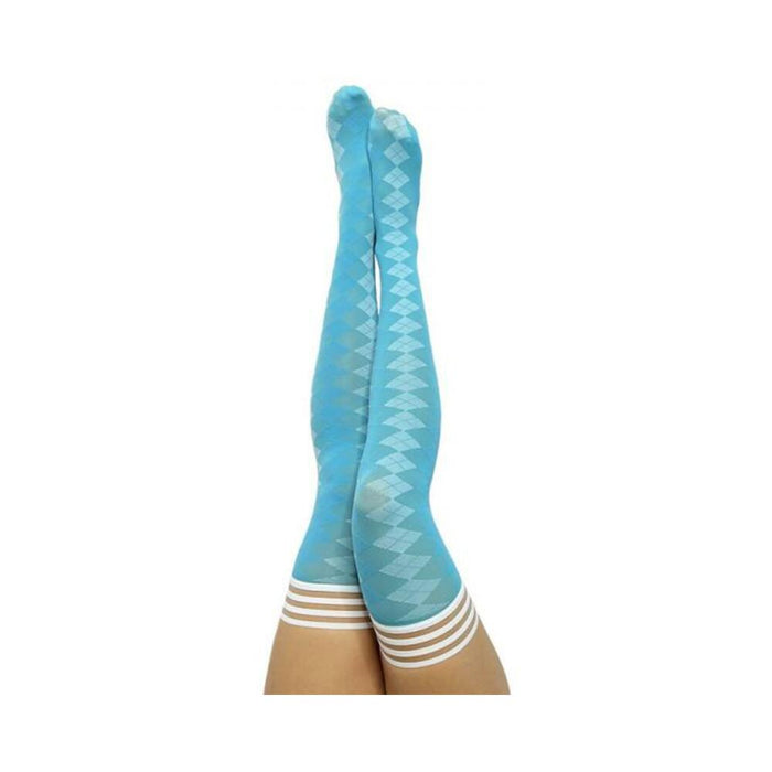 Kixies On Point Collection Par 4 Blue Argyle Thigh-high Stockings Size A