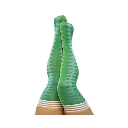 Kixies On Point Collection Par 4 Green Argyle Thigh-high Stockings Size C | SexToy.com