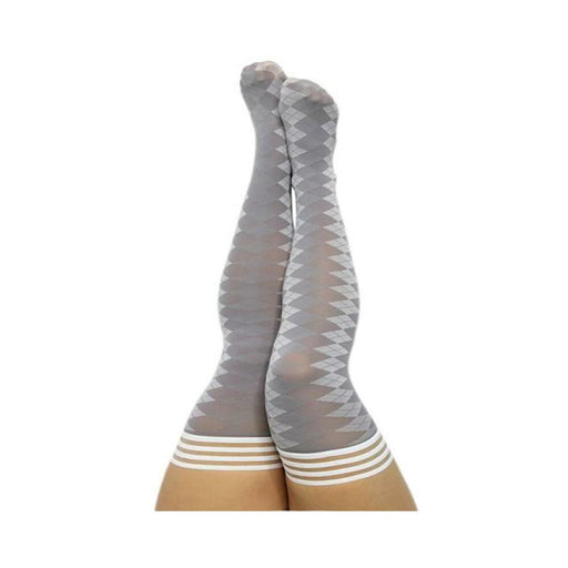 Kixies On Point Collection Par 4 Grey Argyle Thigh-high Stockings Size D | SexToy.com