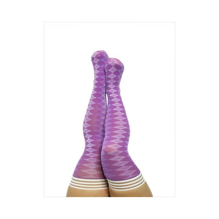 Kixies On Point Collection Par 4 Purple Argyle Thigh-high Stockings Size C | SexToy.com