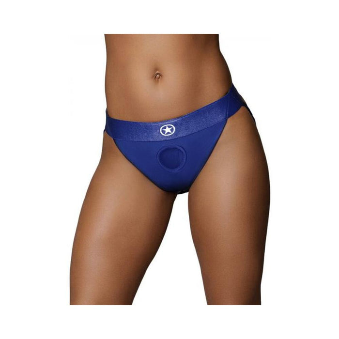 Ouch! Vibrating Strap-on Panty Harness With Open Royal Blue Black M/l