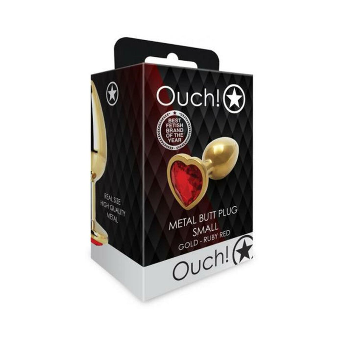 Shots Ouch! Heart Gem Butt Plug Small Gold/ruby Red