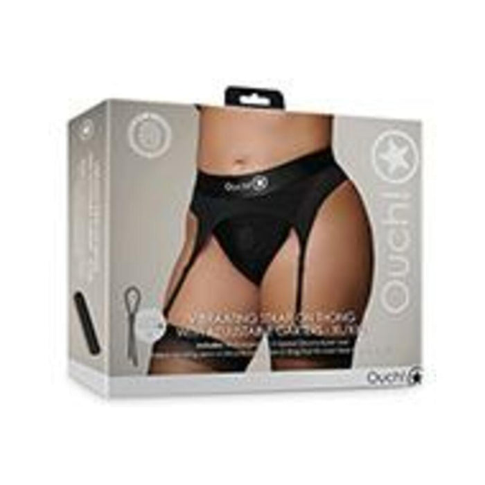 Shots Ouch Vibrating Strap On Thong W/adjustable Garters - Black Xl/xxl