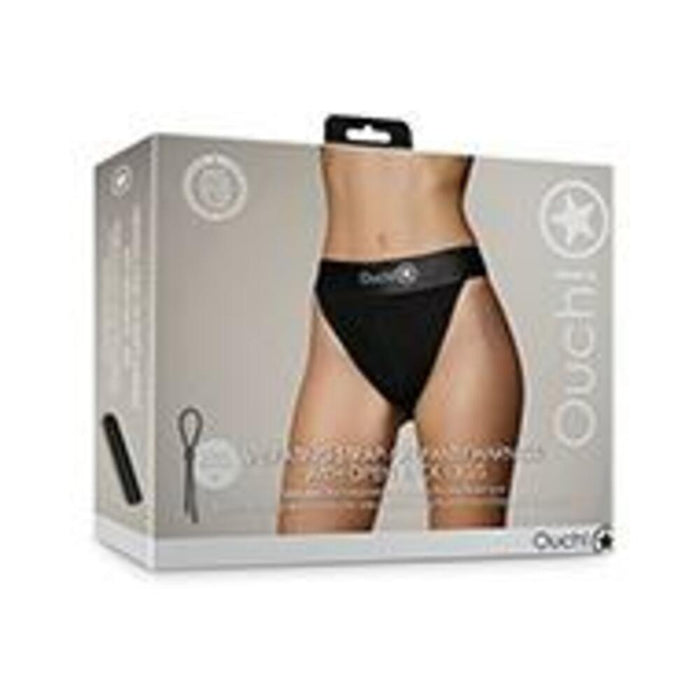 Shots Ouch Vibrating Strap On Panty Harness W/open Back - Black Xs/s