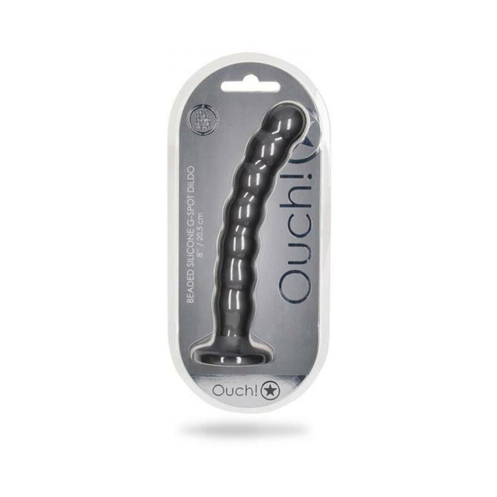 Shots Ouch! Beaded Silicone 8 In. G-spot Dildo Gunmetal