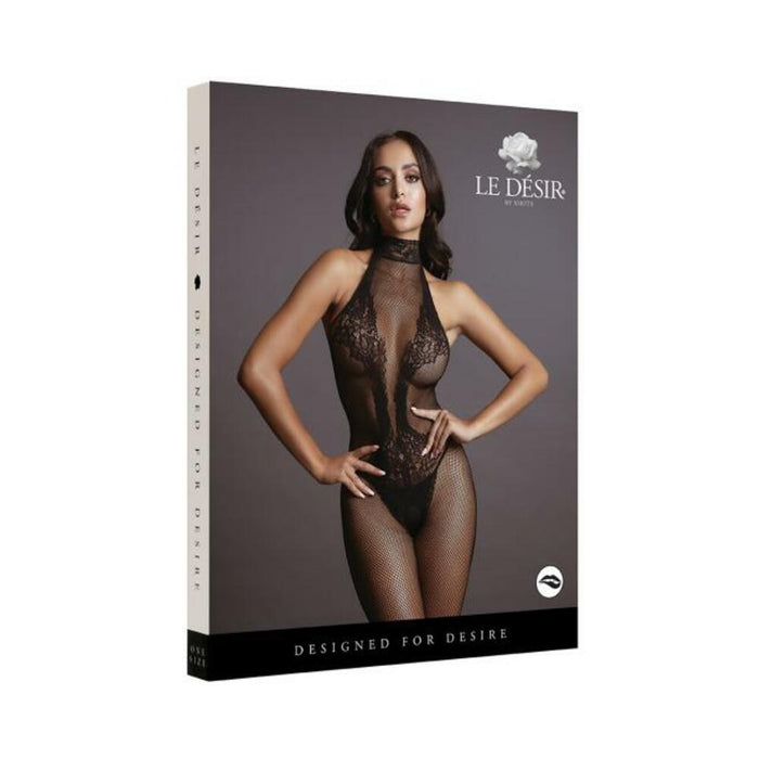 Shots Le Desir Fishnet & Lace High-neck Bodystocking Black O/s