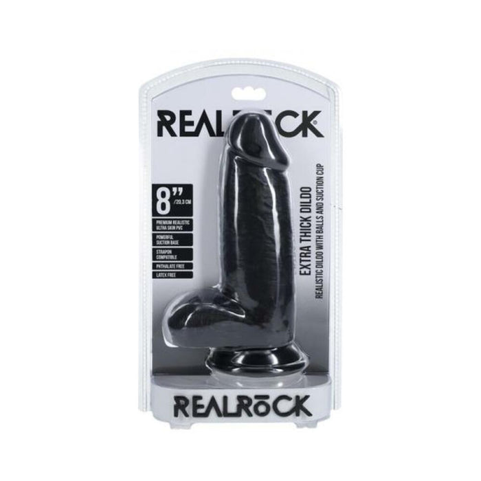 Realrock Extra Thick 8 In. Dildo With Balls Black