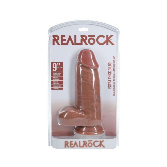 Realrock Extra Thick 9 In. Dildo With Balls Tan