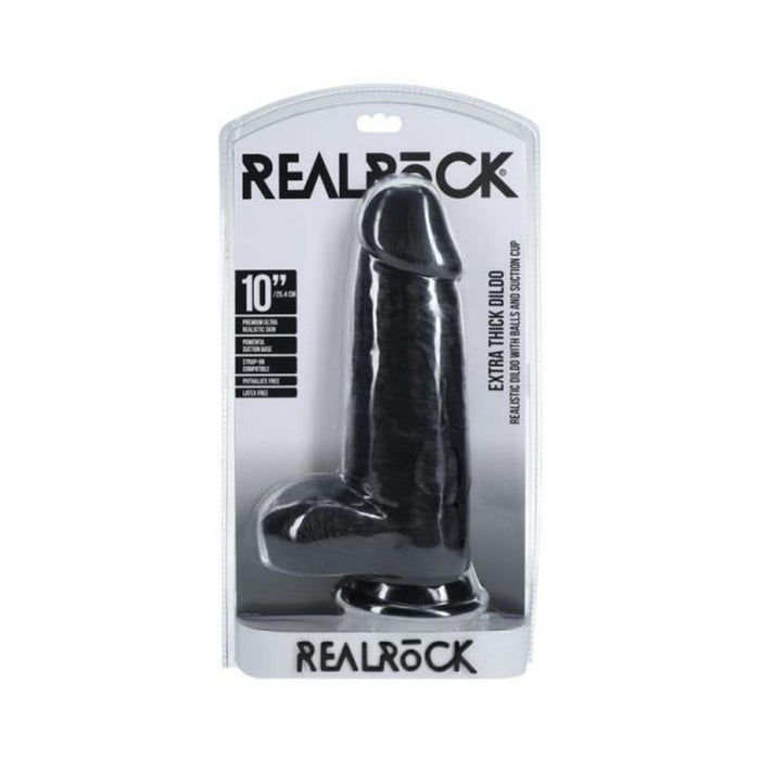 Realrock Extra Thick 10 In. Dildo With Balls Black