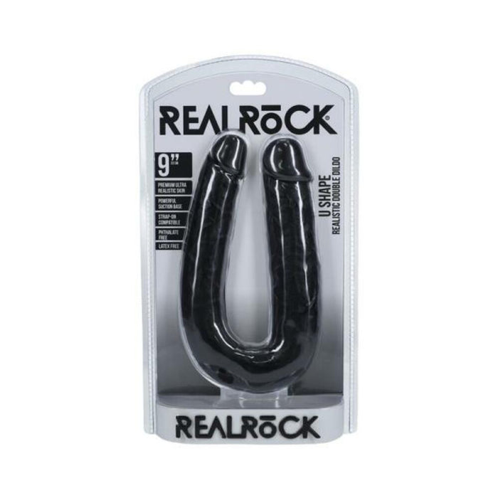 Realrock 9 In. U-shaped Double Dildo Black