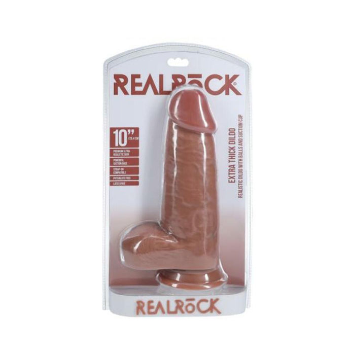 Realrock Extra Thick 10 In. Dildo With Balls Tan