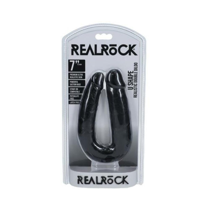 Realrock 7 In. U-shaped Double Dildo Black