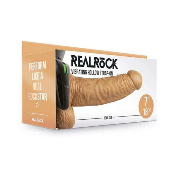 Realrock Vibrating Hollow Strap On With Balls 7 In. Mocha
