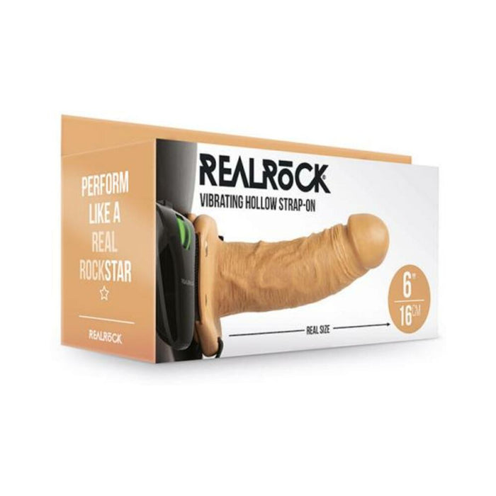 Realrock Vibrating Hollow Strap-on Without Balls 6 In. Caramel