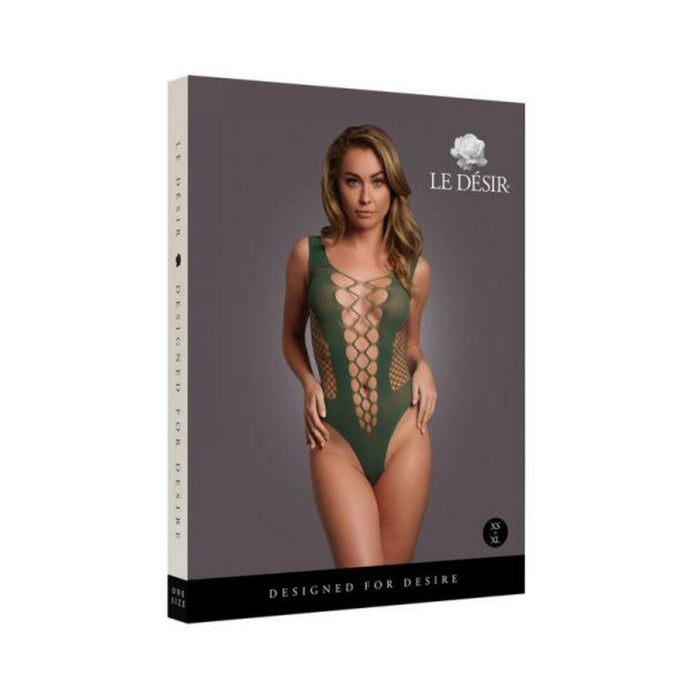 Le Desir V-neck Teddy With Opaque Panels Midnight Green Os