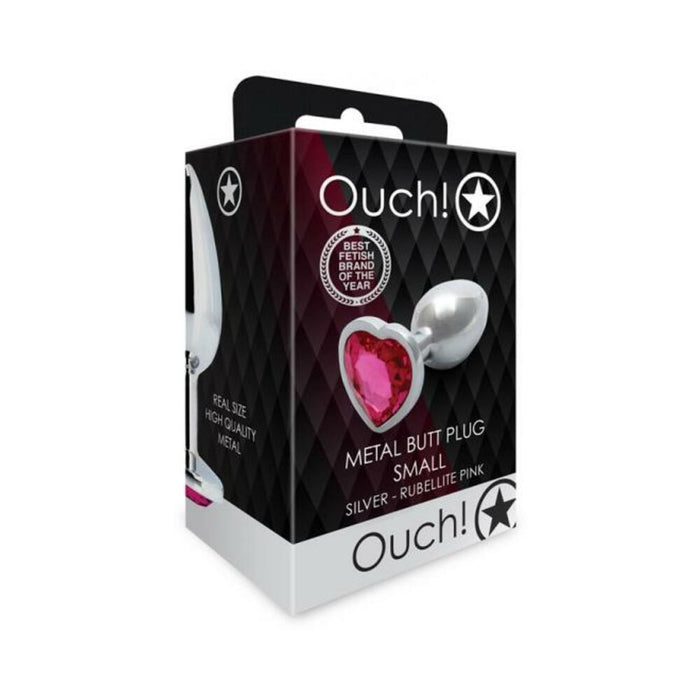 Shots Ouch! Heart Gem Butt Plug Small Silver/rubellite Pink